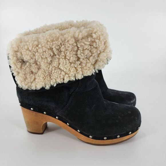 Ugg Australia lynnea black suede leather boots booties lined sheerling clog 6 - Picture 1 of 6